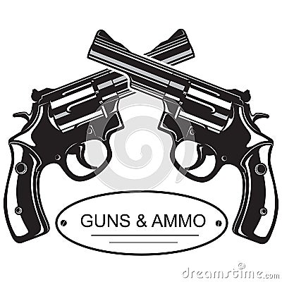 Crossed Revolver Pistols. Vector Illustration