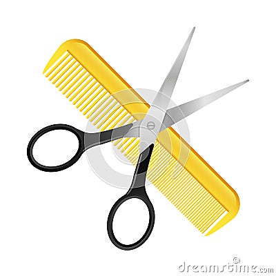 Crossed Scissors and Comb isolated on white barbershop hairdresser concept Vector Illustration