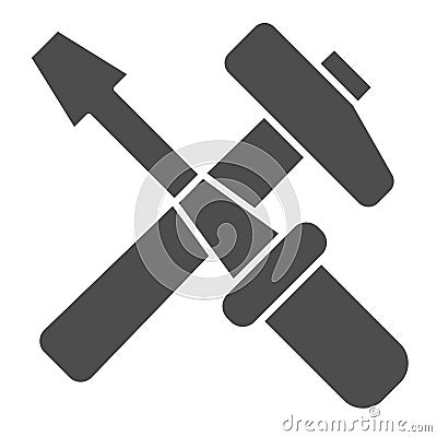 Crossed screwdriver and hammer solid icon. Renovation working tools symbol, glyph style pictogram on white background Vector Illustration