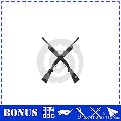 Crossed shotguns, hunting rifles icon flat Vector Illustration