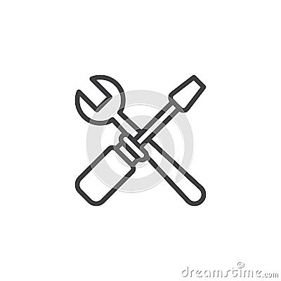 Crossed spanner and screwdriver outline icon Vector Illustration