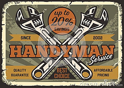 Crossed spanners vintage poster with inscription Vector Illustration