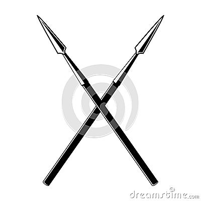 Crossed spears. Vector black outline icon illustration Vector Illustration