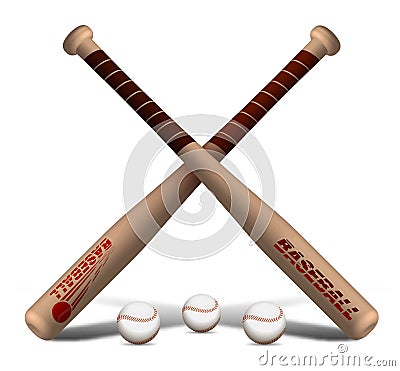 Crossed sports wooden baseball bats with balls. American national sport. Active lifestyle. Realistic vector Vector Illustration