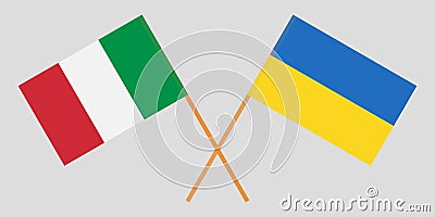 Crossed Ukraine and Italy flags. Official colors. Correct proportion. Vector Vector Illustration