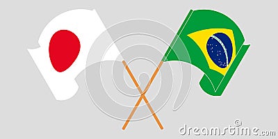 Crossed and waving flags of Brazil and Japan Vector Illustration