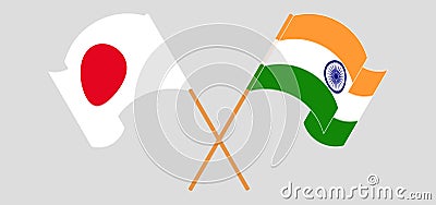 Crossed and waving flags of India and Japan Vector Illustration
