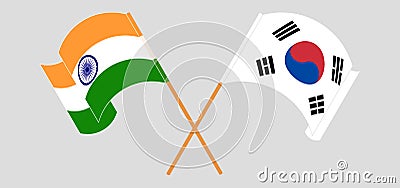 Crossed and waving flags of India and South Korea Vector Illustration