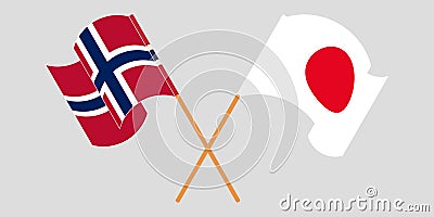 Crossed and waving flags of Norway and Japan Vector Illustration