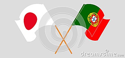 Crossed and waving flags of Portugal and Japan Vector Illustration