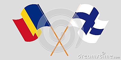Crossed and waving flags of Romania and Finland Vector Illustration
