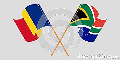 Crossed and waving flags of Romania and Republic of South Africa Vector Illustration