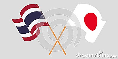 Crossed and waving flags of Thailand and Japan Vector Illustration