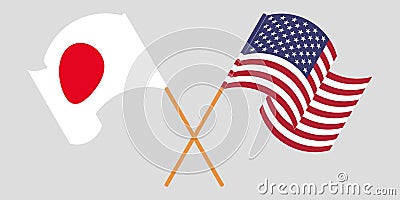 Crossed and waving flags of USA and Japan Vector Illustration