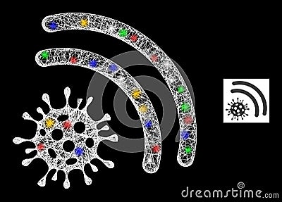 Crossed Web Mesh Virus Emanation Icon with Multicolored Glare Spots Vector Illustration