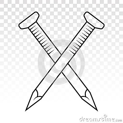 Crossed wood fasteners nail . Concrete nails line art vector icon for apps and websites Vector Illustration