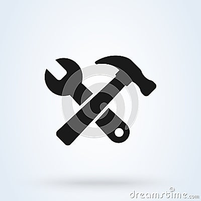 Crossed wrench and hammer. Simple vector modern icon design illustration Vector Illustration