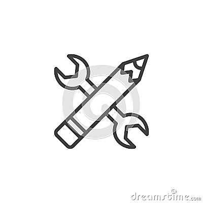 Crossed wrench and pen tool outline icon Vector Illustration