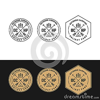 Outdoor Camping Holiday Park Badge Stamp Logo Design Template Vector Illustration