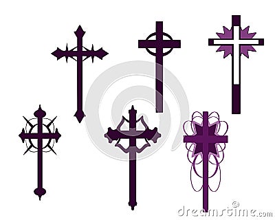 set of isolated Crosses decorated, Fantasy, religion. Stock Photo