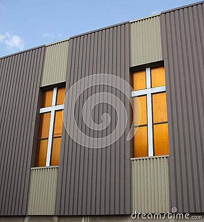 Crosses on Inner City Church Stock Photo