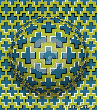 Crosses patterned ball rolling along the same surface. Abstract vector optical illusion illustration. Motion background Vector Illustration