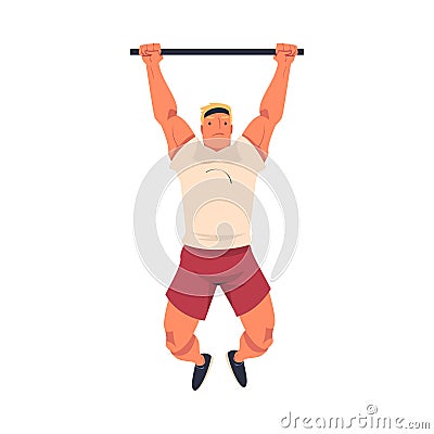 Crossfit Workout with Man Hanging on Horizontal Bar Doing Physical Exercise Vector Illustration Vector Illustration