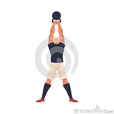 Crossfit Workout with Man Lifting Heavy Kettlebell Doing Physical Exercise Vector Illustration Vector Illustration