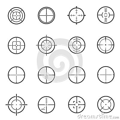 Crosshair reticle line icons set isolated on white. Graticule telescopic sight reticule pictograms Stock Photo