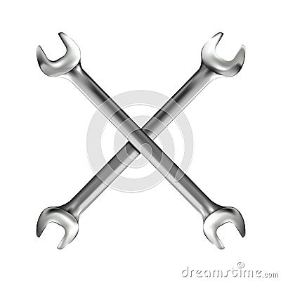 Crosshairs of realistic hand wrench or spanner isolated on white background. Photo-realistic chrome metal tool. illustration Vector Illustration