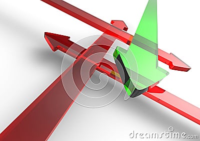 Crossing arrows green red 3 Stock Photo