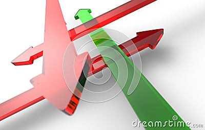 Crossing arrows green red Stock Photo