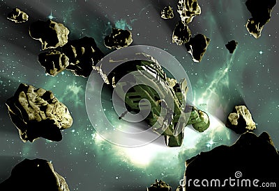Crossing an asteroids belt Stock Photo