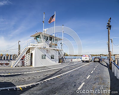 Crossing the canal at Peconic river with the south ferry at Sag Harbor Editorial Stock Photo