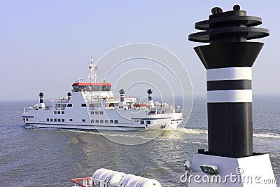 Crossing a Cargo Boat and way back to Ameland Stock Photo