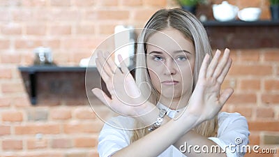 Crossing Hands, Rejecting Offer, No By Woman, Indoor Stock Photo