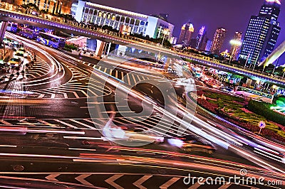 Crossing by night, Shanghai Stock Photo
