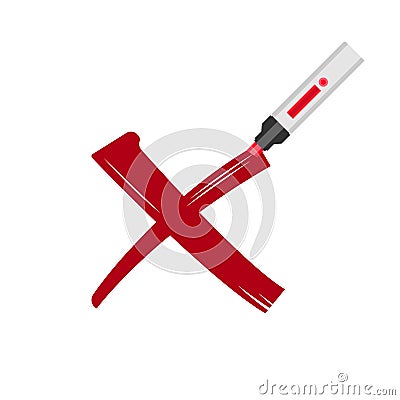 Crossing out vector illustration. Red cross drawn with marker. Simple image with deep message. Elections vote or negative result. Vector Illustration