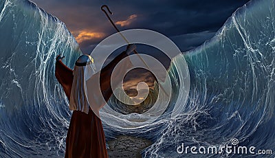 Crossing the Red Sea with Moses Cartoon Illustration