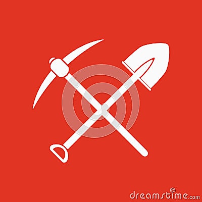 The crossing spade pickax icon. Pickax and excavation, digging, mining symbol. Flat Vector Illustration