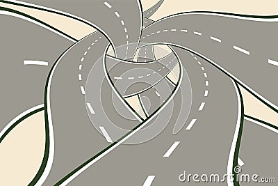 Crossing Tangled Roads Vector Illustration