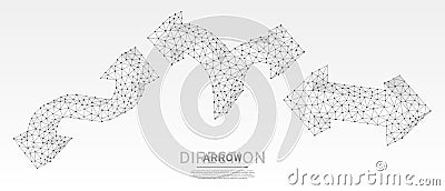 Crossroad, direction arrows set. Crossway choice, direction cursor, course marker concept on white origami background. Low poly, Vector Illustration