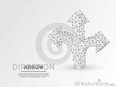 Crossroad direction three ways arrows wireframe digital 3d Vector origami illustration. Low poly crossway choice concept Vector Illustration