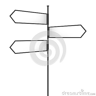 Crossroad signpost with three multidirectional white blank arrows. Vector mockup Vector Illustration