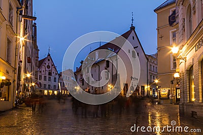 Crossroad in Tallinn Old Town at dusk Editorial Stock Photo