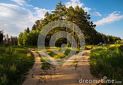 At the crossroads. Fork. Two roads. Stock Photo