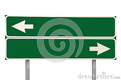 Crossroads Road Sign Two Arrow Green Isolated Stock Photo