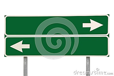 Crossroads Road Sign Two Arrow Green Isolated Stock Photo