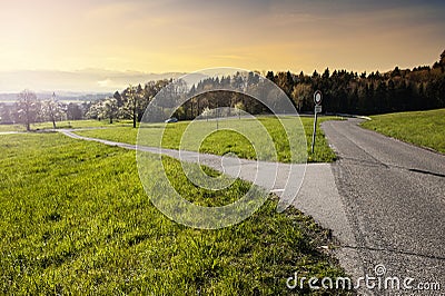 Crossroads with a traffic sign Stock Photo