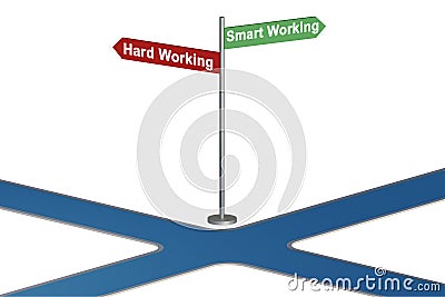 Crossroads of working smart or hard Stock Photo